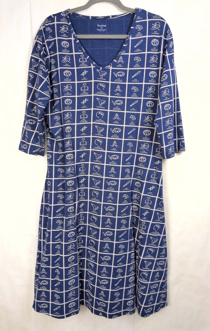 Svaha Dewey Decimal 3/4 sleeve dress Size 2X fit and flare Teacher Artsy Library